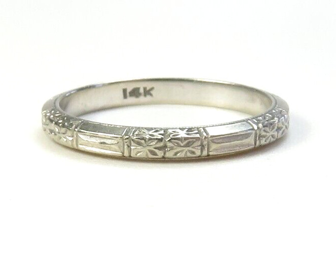Antique Art Deco 1920’s Wedding Band 14KW Ring Size 7 UK-N1/2 2.41 MM Engraved