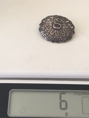 Vintage Jezlaine Sterling Silver Amethyst Filigree Scroll Ornate Brooch Pin