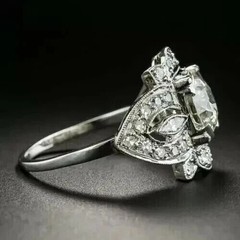 Art Deco Style Round Cut Lab Created Diamond 14k White Gold FN Engagement Ring