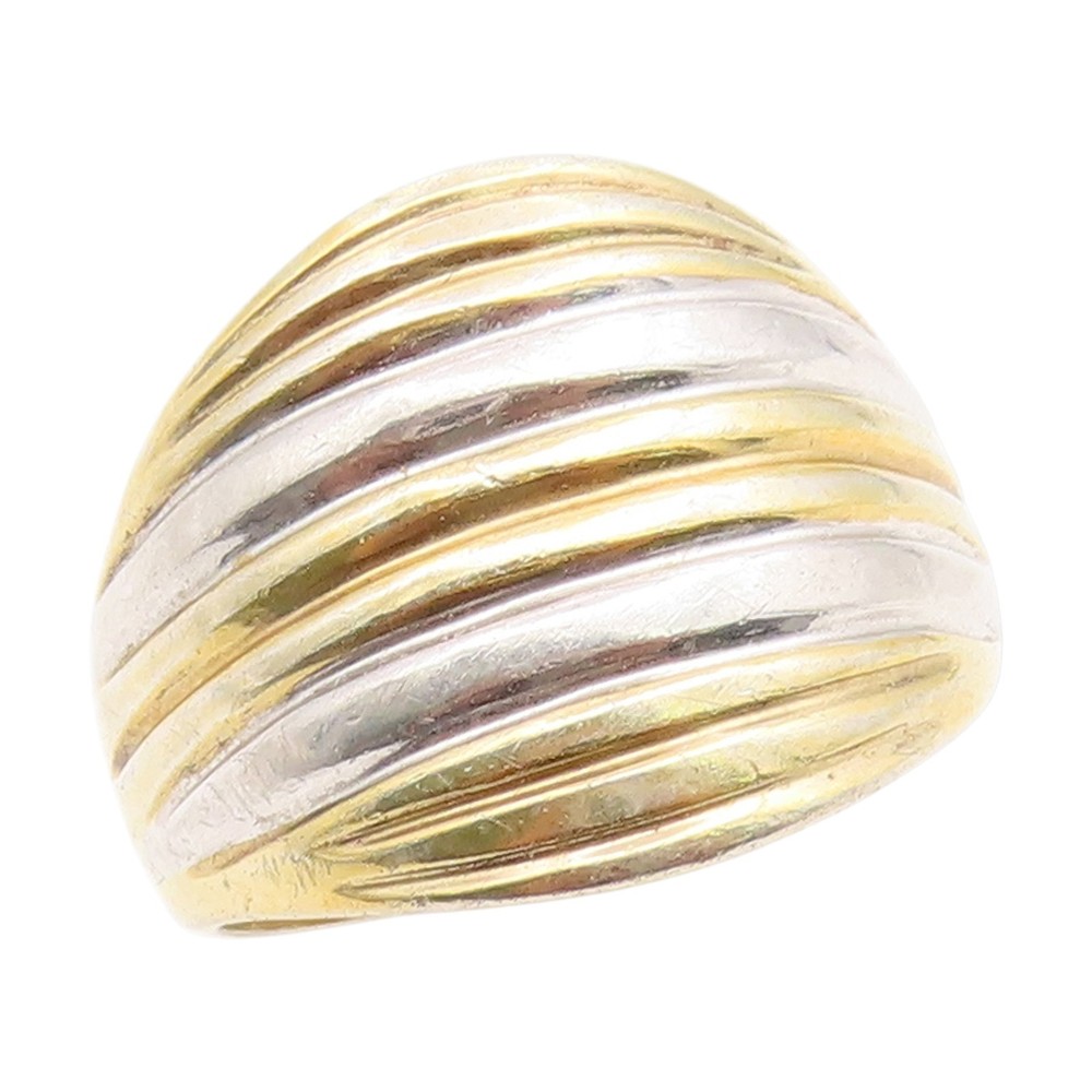 925 Sterling Silver Vintage Ring Gold Plated SETA Fluted Dome Sz 9.5 RG35171