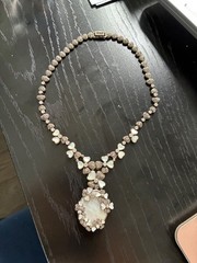 ELEGANT, UNIQUE GSJ Sterling Silver Mother Of Pearl, Marcasite Necklace 63GR