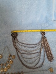 Vintage Bohemian Silver-Toned Coin Bracelet Anklet Dangle Charm ADJ. & Broach.