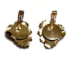 Vintage Clip On Earrings Leaves Clustered Black Gold Tone 2 Inches X 2 Inches