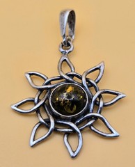 Vintage Sterling Silver 925 Amber Tiger’s Eye Sun Pendant 1″