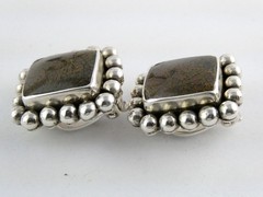Stephen Dweck Sterling Silver Dinosaur Bone Clip on Earrings 25.3g .75 In AS IS