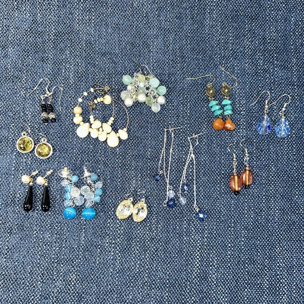 11 pair lot dangle pierced earrings glass acrylic metal stone pretty sparkle