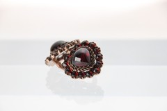 Vintage Unbranded Garnet Heart Motif Earrings (Almandine Garnet) F012
