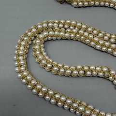 Mini Faux Pearl Necklace Gold Tone Woven Tension Layers Twist Stretchy Handmade