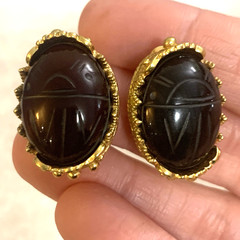 Metropolitan Museum of Art MMA Clip On Earrings Scarab Egyptian Revival Goldtone
