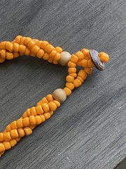 Vintage Orange Bead Necklace Mother Of Pearl Shell Spiral Pendant Tribal