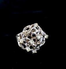 Vtg Cocktail Ring Sz 8 Brutalist 14K White Gold Plated H.G.E. Volcanic Freeform