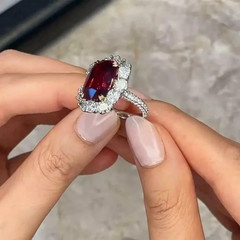 4.00Ct Cushion Cut Lab-Created Ruby Women Engagement Ring 14K White Gold Finish