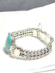 Vintage Heavy Exex Claudia Agudelo Sterling Woven Turquoise Bracelet 6.25″-6.5″