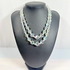 Vintage AB Crystal Necklace Double Strand Graduated Adjustable 13-15.5 in