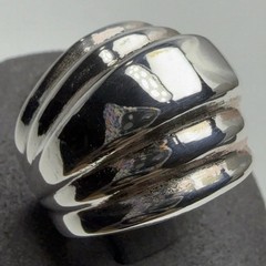 Vintage Heavy Modernist Ribbed Dome 925 Sterling Silver Cocktail Ring Sz. 7.25