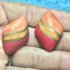 Vintage Wooden Like Orange/Gold/Pink Pierced Earrings