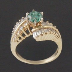 Solid 14K Gold .80 Ct Irradiated Teal Blue Center & 1.00 CTW White Diamond Ring