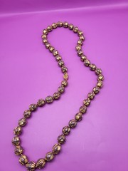 Vintage Chinese Export Round Cloisonne Bead Gold Gilt Necklace Purple Flower 29″