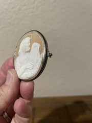 Antique Hand Carved Shell Cameo Brooch c.1920 Art Deco 10k Jesus