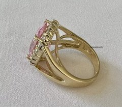4.00Ct Oval Cut Baby Pink Sapphire CZ Halo Wedding Ring 14K Yellow Gold Plated