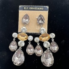 R.J. Graziano Chandelier Rhinestones Earrings Smoke Crystal Coquette Glam