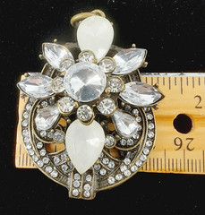 Victorian Inspired Gold Tone Filigree Crystal Rhinestone Oval Pendent No Chain
