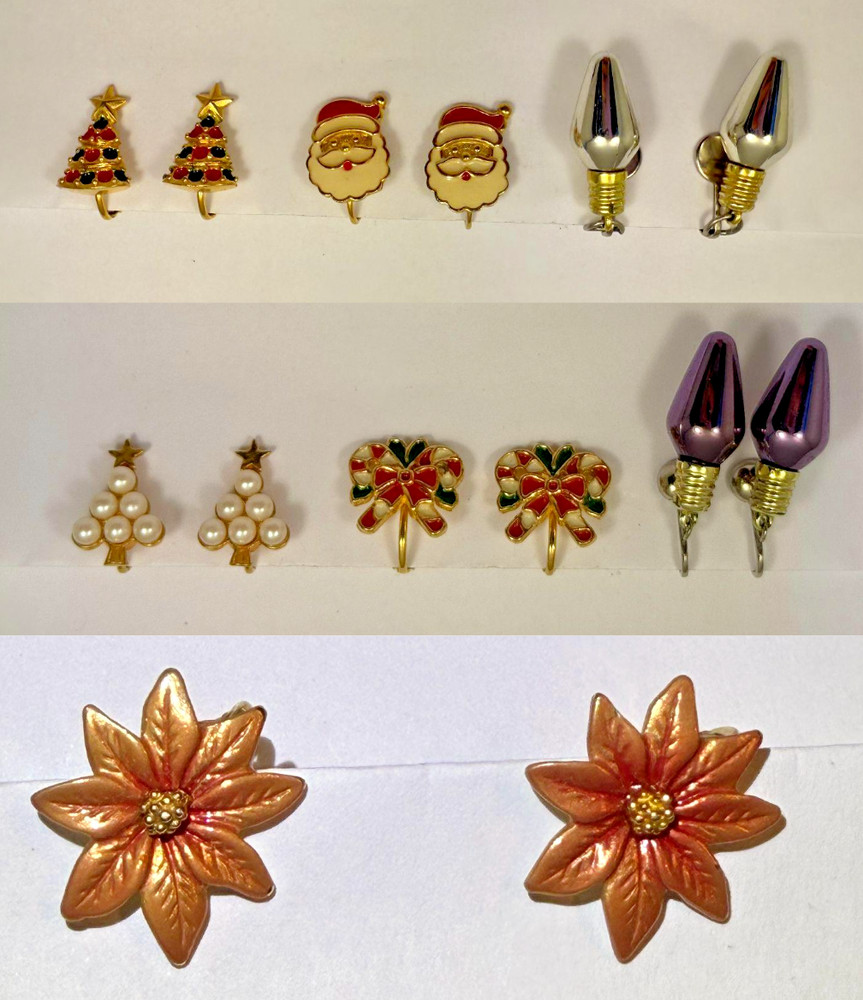 LOT OF 7 PAIR CHRISTMAS HOLIDAY EARRINGS – VINTAGE
