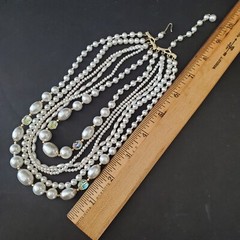 Lot Necklace Brooch Earring Pink Pearl Rhinestone Glass AB Beads Vintage Jewelry