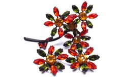 Vintage Rhinestone Flower Brooch Earrings SET