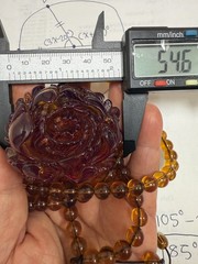 vintage 100% Natural Burmese Amber Necklace With flower carving Pendant