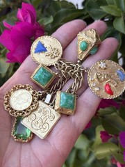 Vintage 50’s-60’s Chunky Charm Bracelet 8″ Medallions Geometric Gold Tone MCM