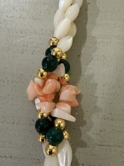 Vintage Cream Color Beaded Necklace With Coral Green And Gold