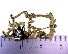 Vintage AJC Gold Tone Woman Vanity Mirror Brooch Signed Ornate Design Jewelry