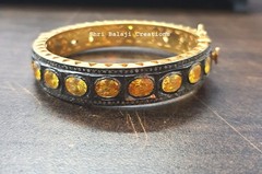 Natural Rosecut Diamond Citrine Gemstone 925 Sterling Silver Bangle Jewelry