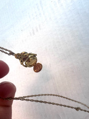 Vintage 1928 Triple Locket Spinner Gold Tone Pendant Necklace 15in Chain Ornate