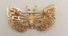 Lot 3 Vintage Butterfly Brooches Pins Gold Tone Enamel Signed AAi Filigree Set