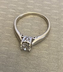 Antique 14K Mine Cut Diamond Ring White Gold 1/2ct Solitaire Art Deco size 9.25