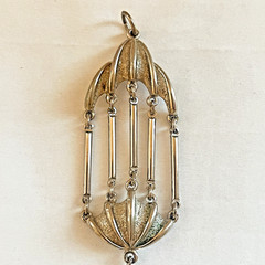 Vintage Silver Tone Articulated Cage Tassel Pendant 4.75″ Statement