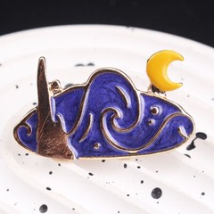 Vintage Creative Cartoon Van Gogh Oil Painting Starry Sky Moon Brooch
