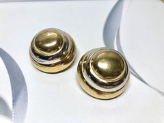 Vintage Lanvin Paris Couture Clip Earrings 2 Tone Gold Silver Stepped Dome Shape