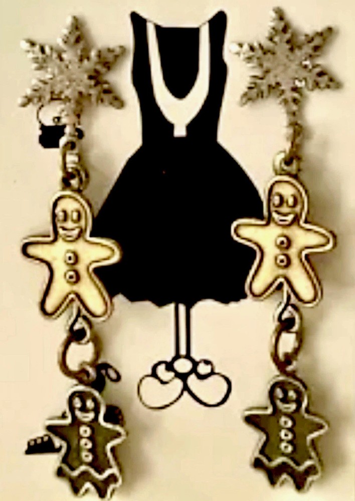Susan Richardson vintage earrings dangle mixed metals gingerbread snowflakes