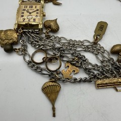 Maximal Art Bracelet Watches Multi Charms Chains Gold Tone 7″