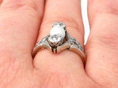 Antique 1.15 Ct Diamond Pearl 18k Yellow Gold Cocktail Ring