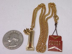 VINTAGE GOLD TONE NECKLACE SWANK 1970’S 1980’S NOS #1 PENDANT ONE FIRST PLACE