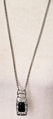 Vintage Wheat Chain Filigree Rectangle 2.5″ Pendant Resin Stone 15″