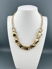 Vintage Collar Necklace Gold Tone Leaf Link Textured Layered Chunky Retro 16″