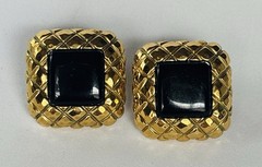 Vintage LCI Gold-tone Black Square shape Pierced Earrings