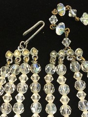 VTG. CLEAR AURORA BOREALIS FACETED BEAD 4 STRAND NECKLACE CHOKER RHINESTONE CLAS