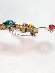 Vintage Liz Tech Handmade African Tribal Dancer Beaded Metalwork Brooch Pin
