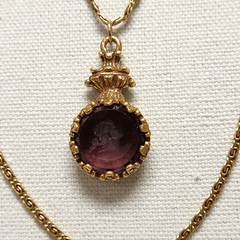 Vintage Goldette NY Purple Intaglio Bezel Set Crystal Gold Tone 3 Tier Necklace